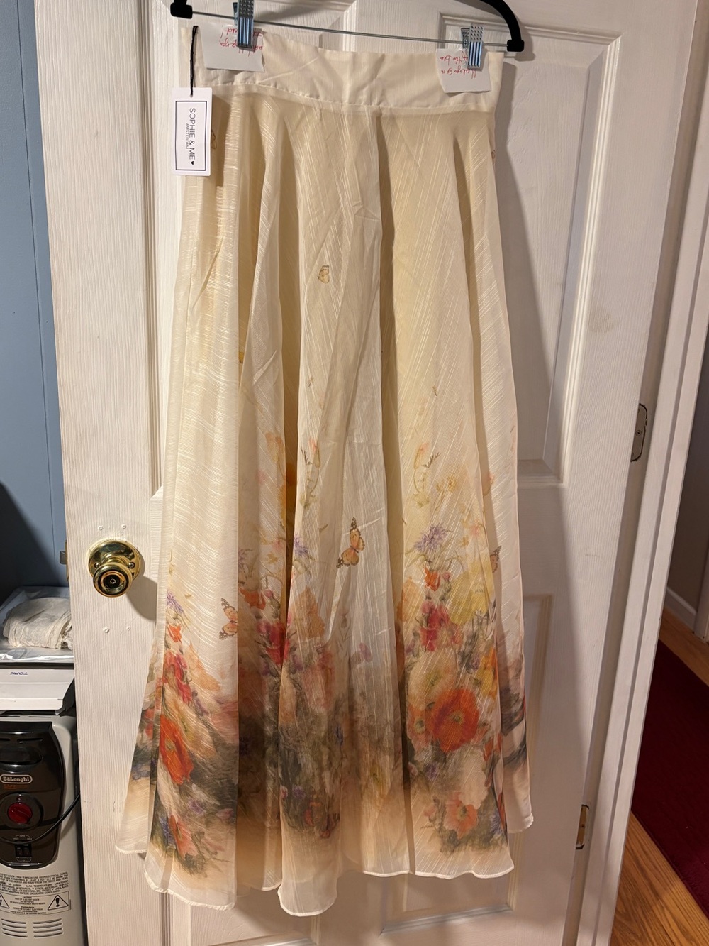 Sophie & Me Cream Maxi Skirt with Floral Border and Under Skirt (fits M)